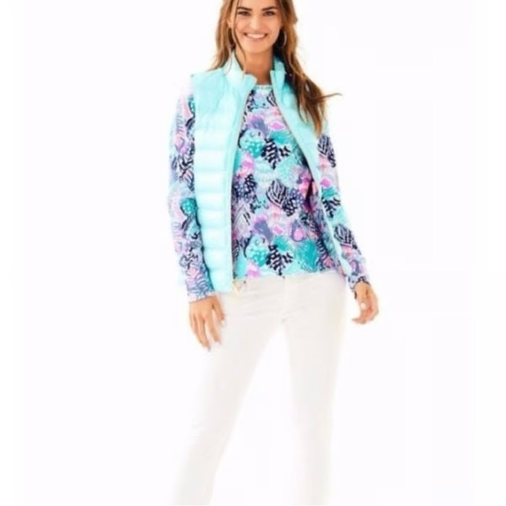LILLY PULITZER NWT Elana Puffer Vest in Seasalt Blue Size XXS